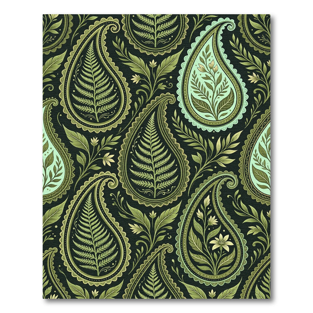 Elegant Sage Green Fern Paisley Rug