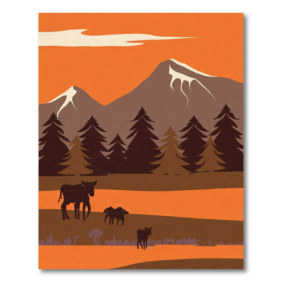 Warm Sunset Mountain Woodland Herd Rug