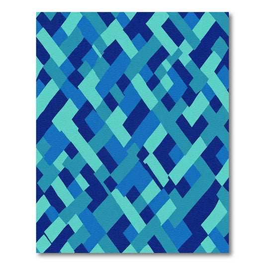 Ocean Blue Interlocking Geometric Rug