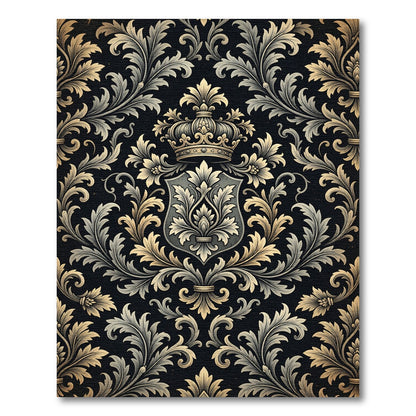 Elegant Gold Royal Crown Damask Rug