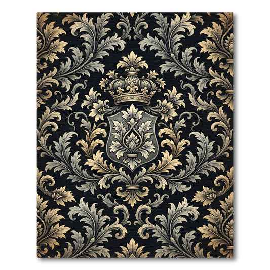 Elegant Gold Royal Crown Damask Rug