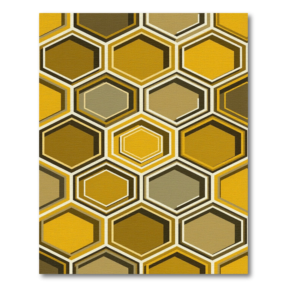Mid-Century Golden Honeycomb Geometric Rug