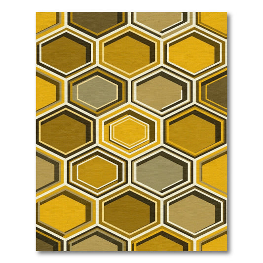 Mid-Century Golden Honeycomb Geometric Rug