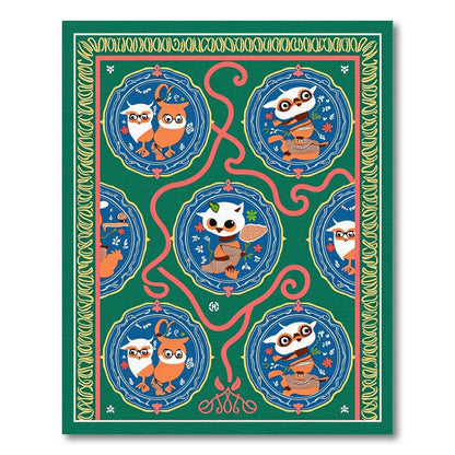 Whimsical Owl Medallion Green Rug