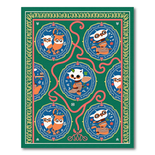 Whimsical Owl Medallion Green Rug
