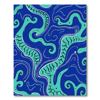 Deep Blue Teal Swirl Octopus Rug