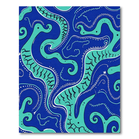 Deep Blue Teal Swirl Octopus Rug