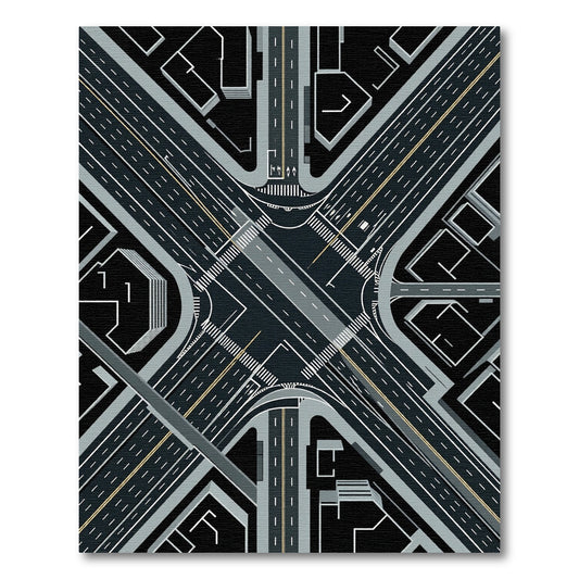 Urban Intersection Gray Black Cityscape Rug