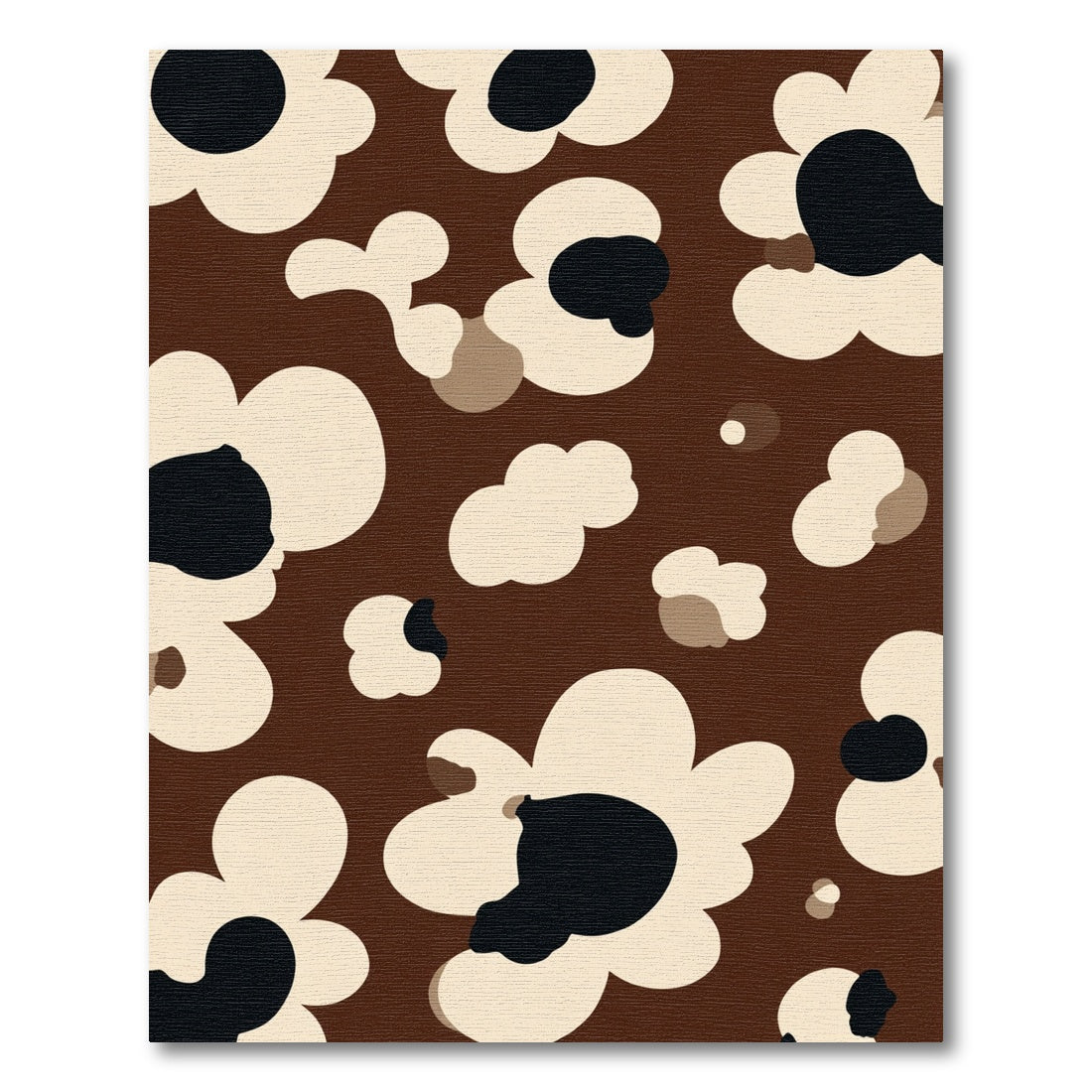 Brown Cream Black Mid Century Floral Rug