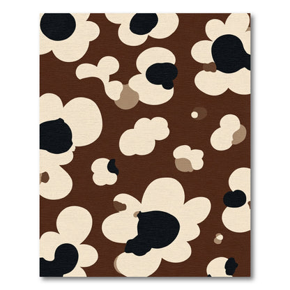 Brown Cream Black Mid Century Floral Rug