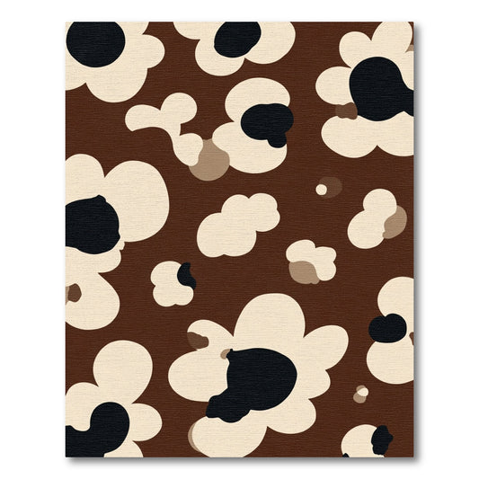 Brown Cream Black Mid Century Floral Rug