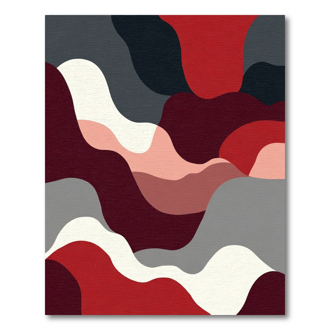 Abstract Crimson Gray Wavy Layers Rug
