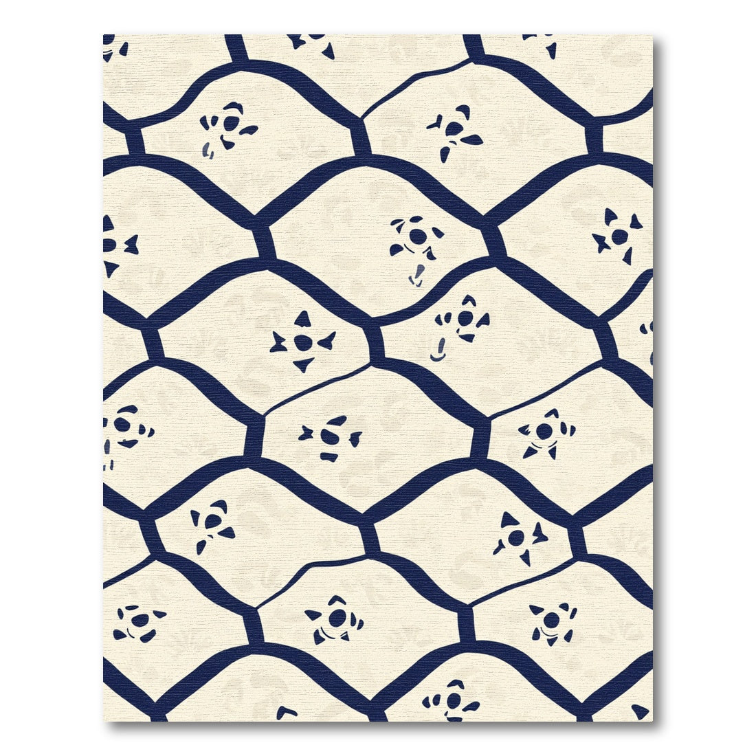 Cream Navy Abstract Lattice Floral Rug