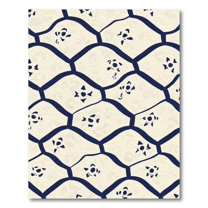 Cream Navy Abstract Lattice Floral Rug