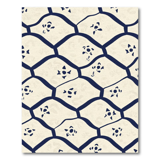 Cream Navy Abstract Lattice Floral Rug