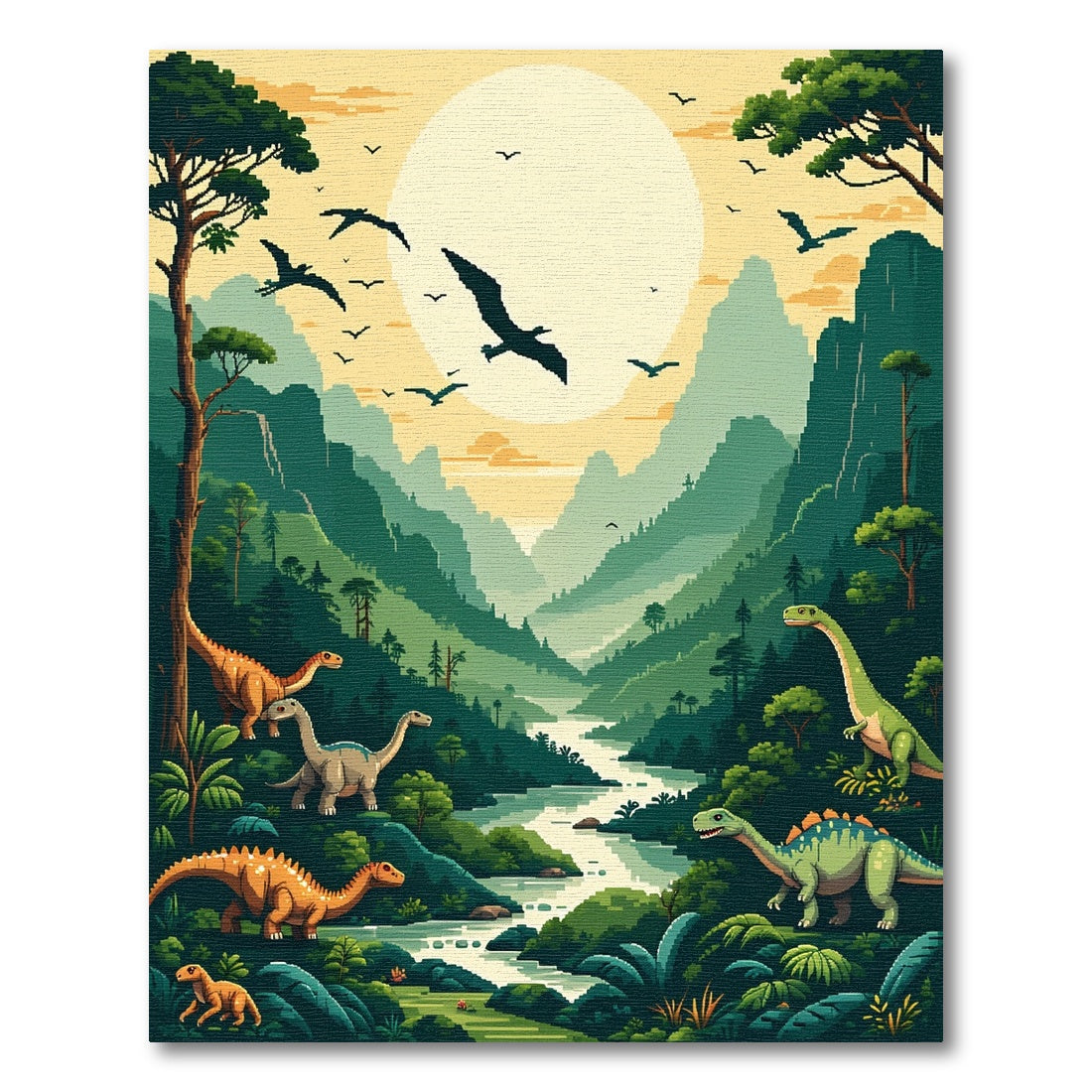 Vibrant Dinosaur Valley Sunset Mountain Rug
