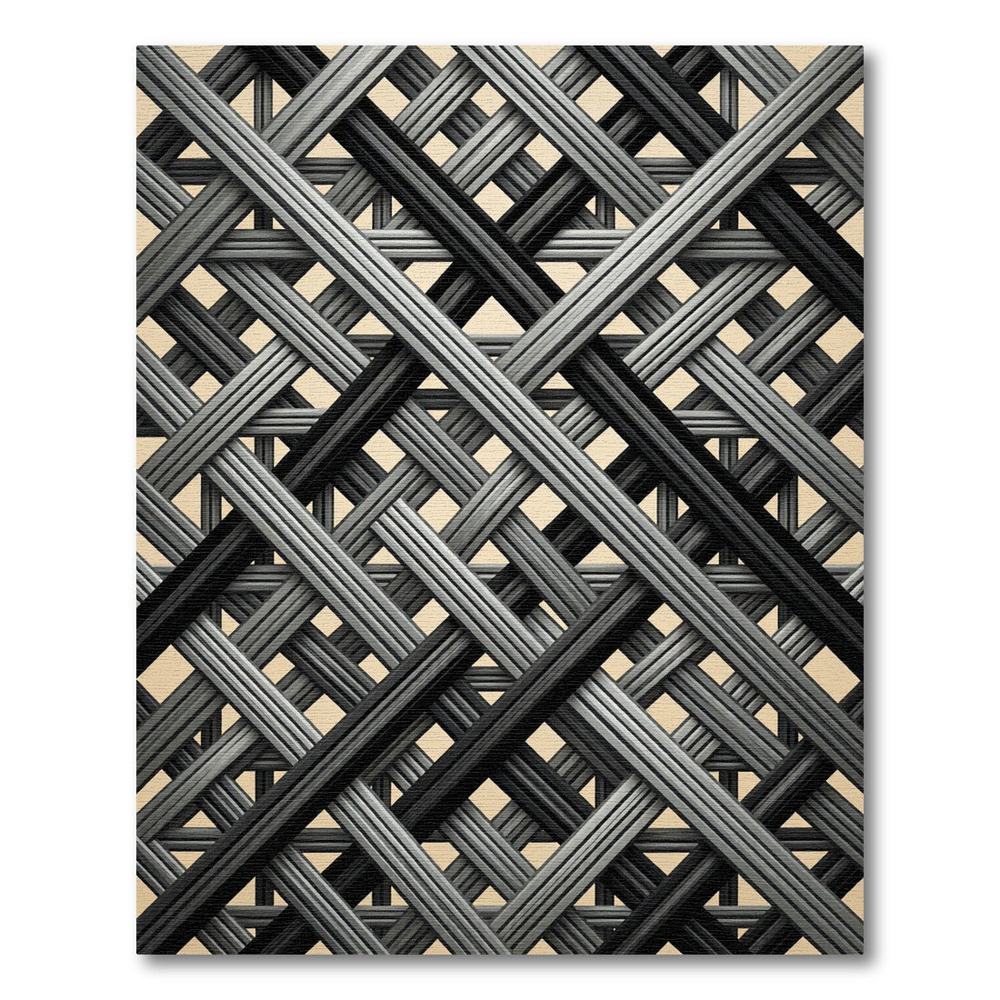 Modern Interwoven Charcoal Geometric Grid Rug