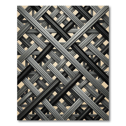 Modern Interwoven Charcoal Geometric Grid Rug