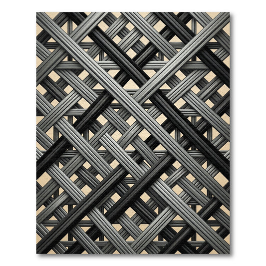 Modern Interwoven Charcoal Geometric Grid Rug