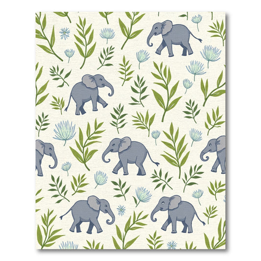 Playful Gray Elephants Green Foliage Garden Rug