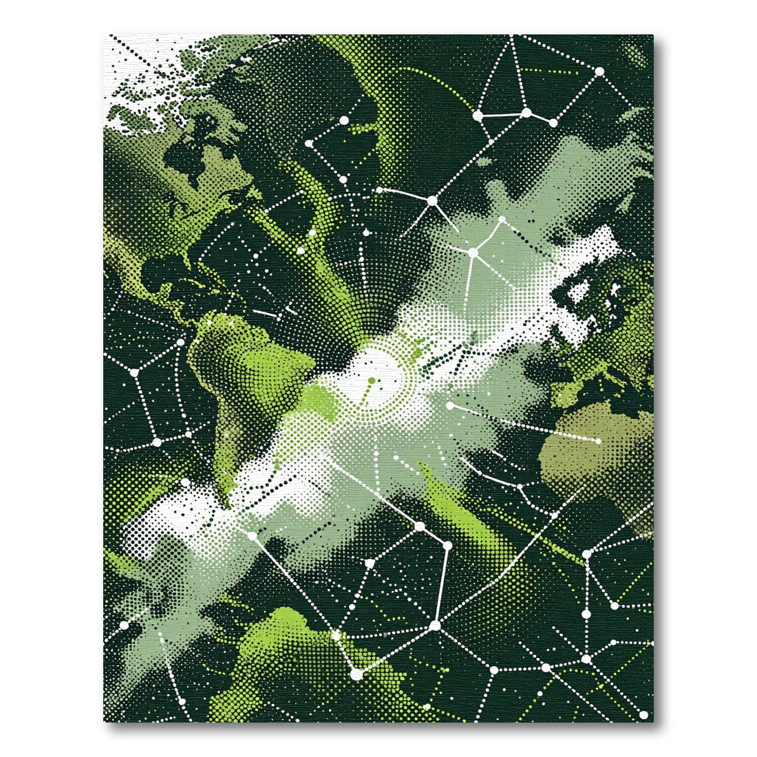 Deep Green Constellation Earth Map Rug