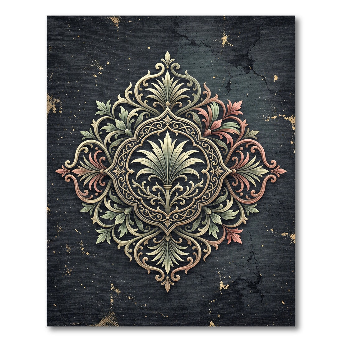 Ornate Sage and Rose Foliage Medallion Rug