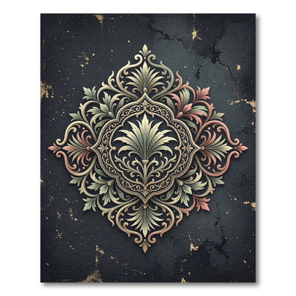 Ornate Sage and Rose Foliage Medallion Rug
