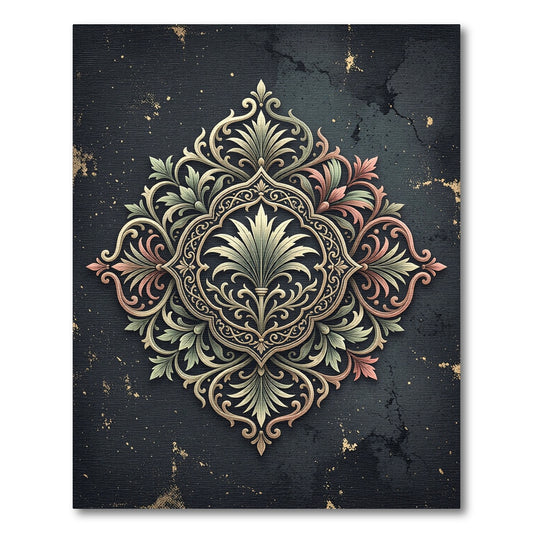 Ornate Sage and Rose Foliage Medallion Rug