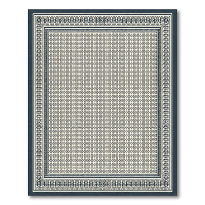 Neutral Gray Geometric Bordered Field Rug