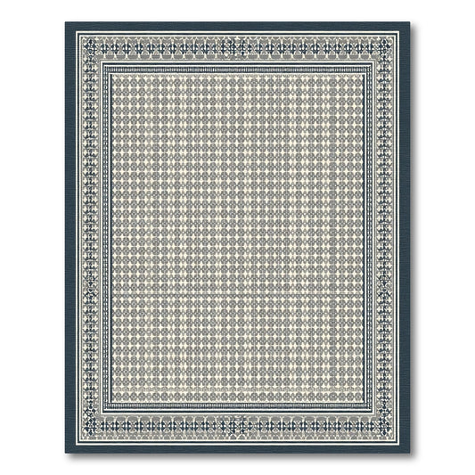 Neutral Gray Geometric Bordered Field Rug