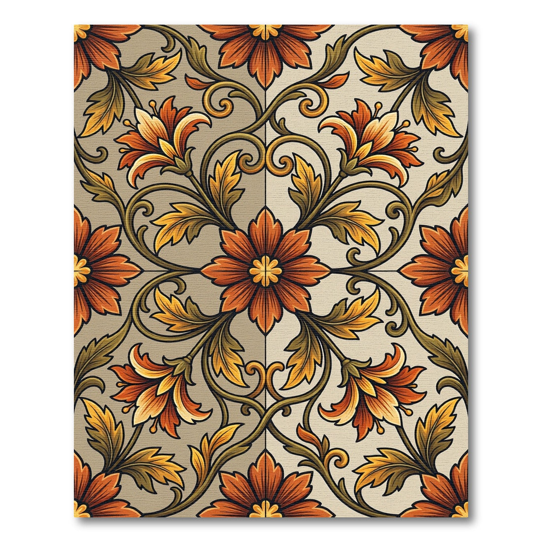 Ornate Amber Floral Vine Rug