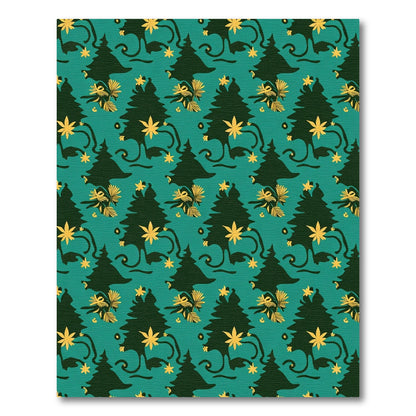 Dark Teal Festive Evergreen Tree Garland Rug