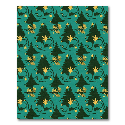 Dark Teal Festive Evergreen Tree Garland Rug