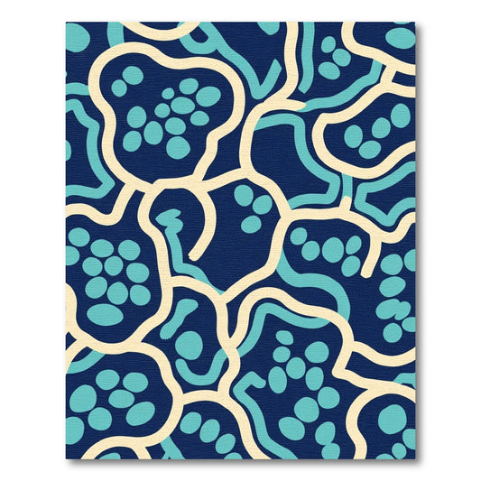 Navy Aqua Cream Abstract Irregular Shapes Rug