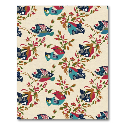 Whimsical Teal Coral Floral Fish Rug