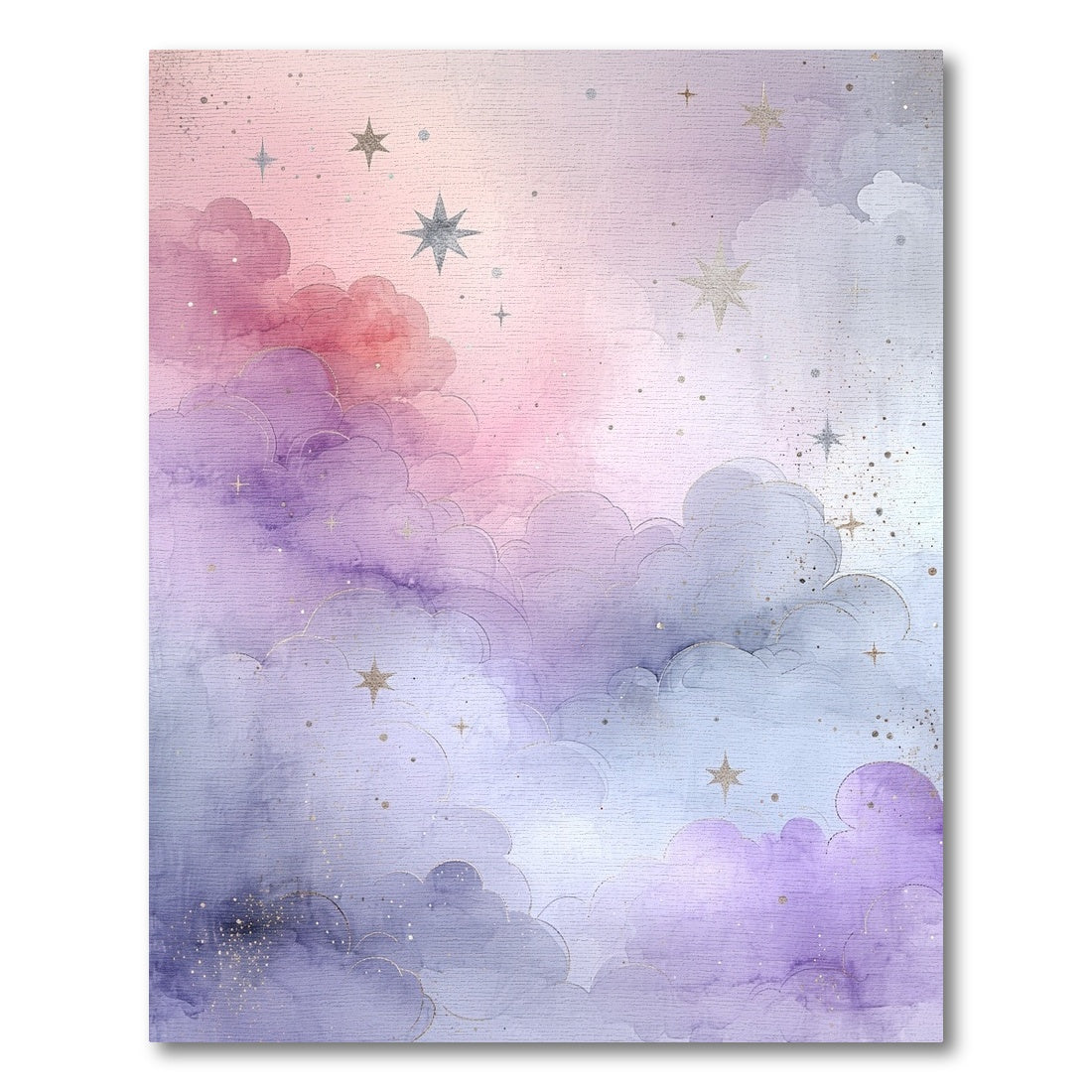 Dreamy Pastel Clouds Golden Stars Rug