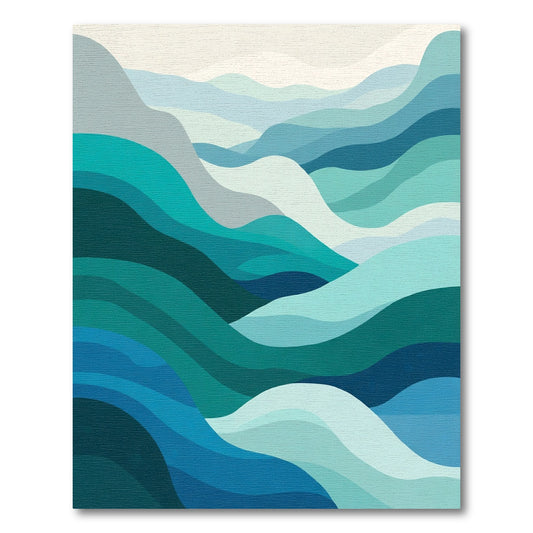 Teal Blue Layered Wavy Landscape Rug
