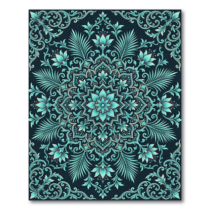 Teal Botanical Mandala Floral Medallion Rug