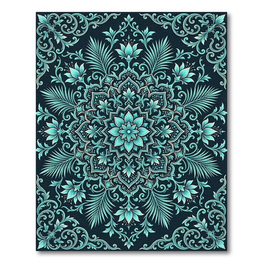 Teal Botanical Mandala Floral Medallion Rug