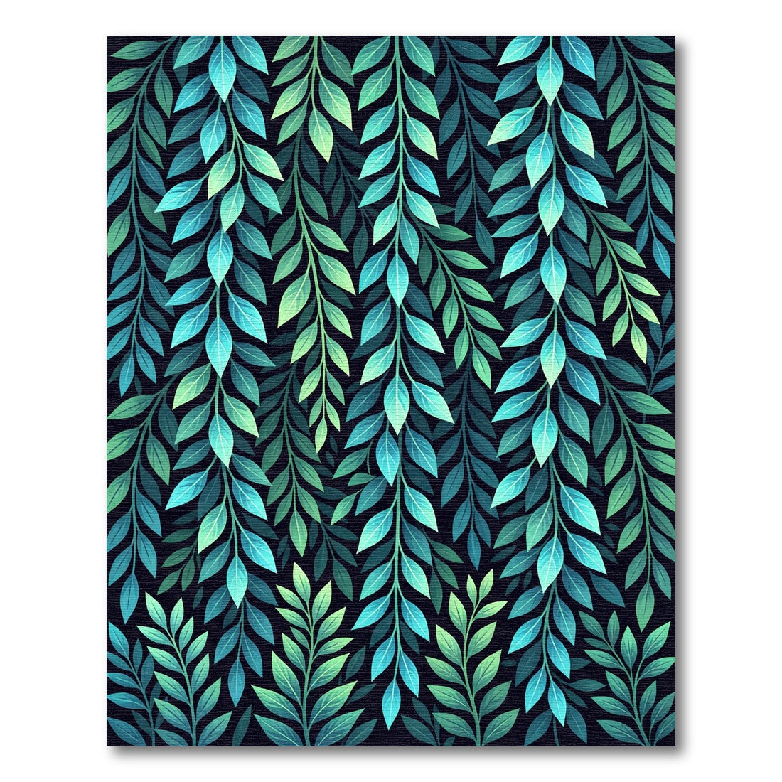 Teal Green Leafy Vine Composition Rug