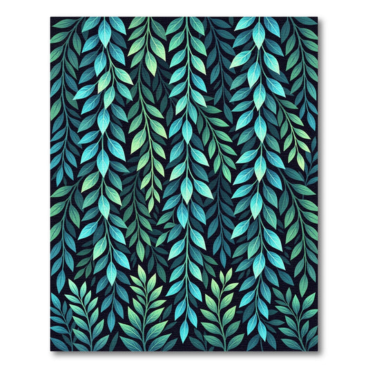 Teal Green Leafy Vine Composition Rug