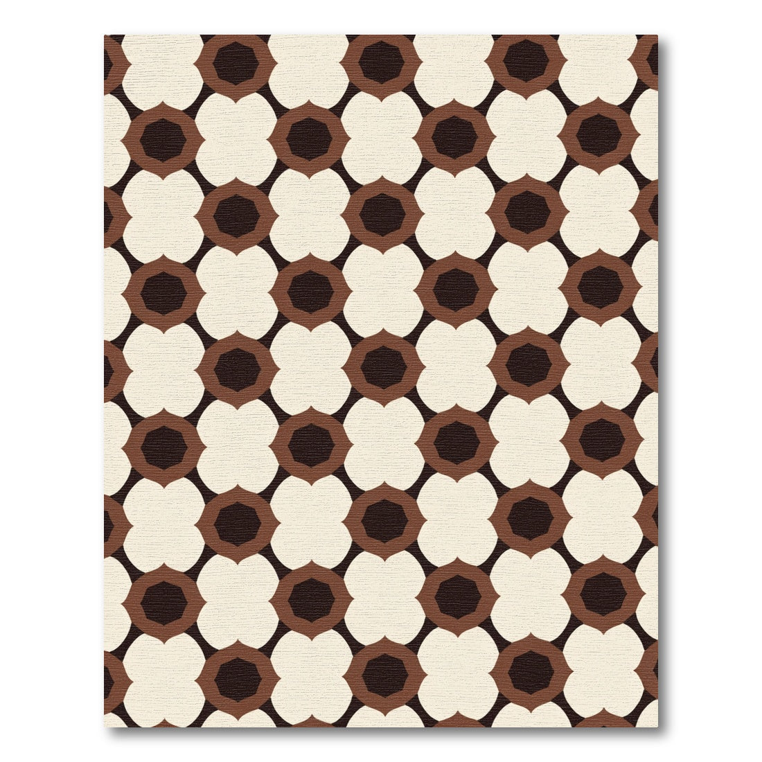 Retro Floral Geometric Brown Cream Rug