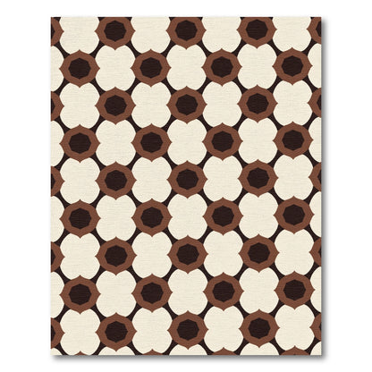 Retro Floral Geometric Brown Cream Rug