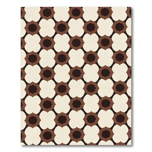 Retro Floral Geometric Brown Cream Rug