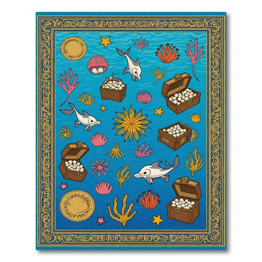 Whimsical Dolphin Treasure Chest Undersea Rug