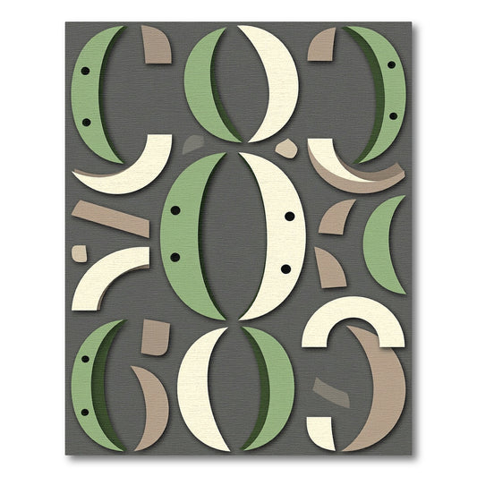 Modern Sage Olive Geometric Crescent Abstraction Rug