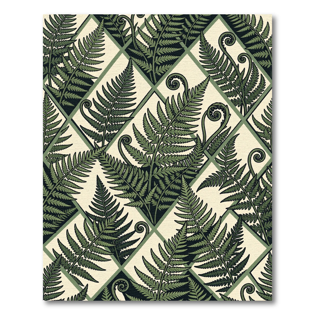 Botanical Emerald Fern Diamond Tile Rug