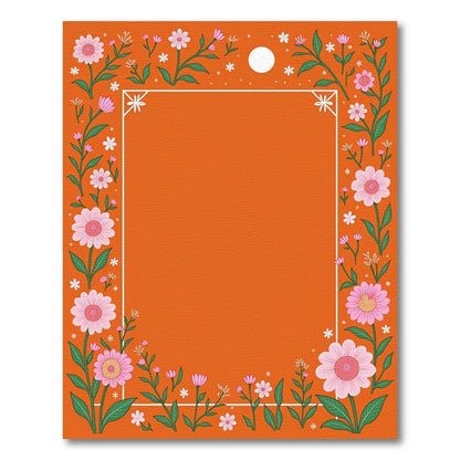 Orange Pink Floral Border Garden Rug