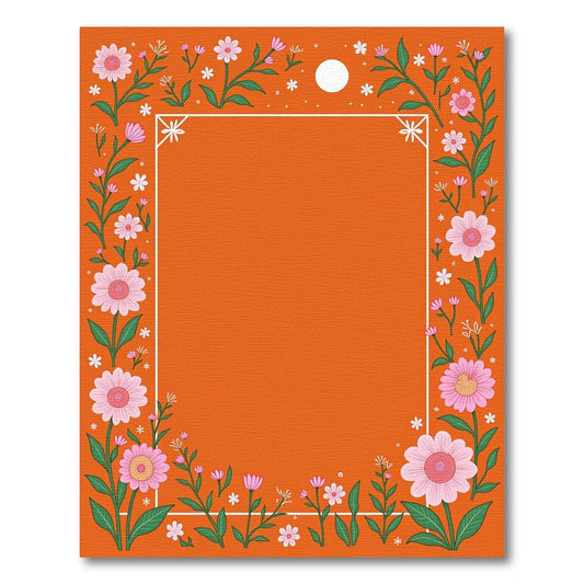 Orange Pink Floral Border Garden Rug