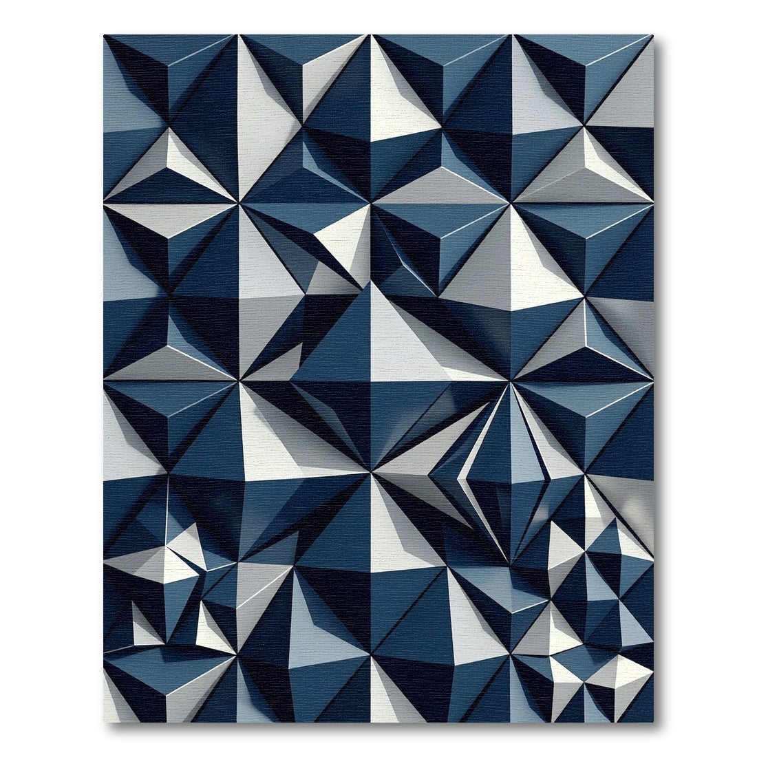 Modern Navy White Geometric Prism Grid Rug